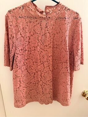 LOFT Dusty Rose Lace Short Sleeve Blouse